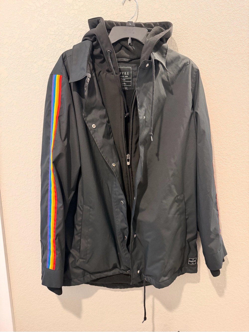 Empyre Black Hooded Jacket with Rainbow Sleeve Stripe